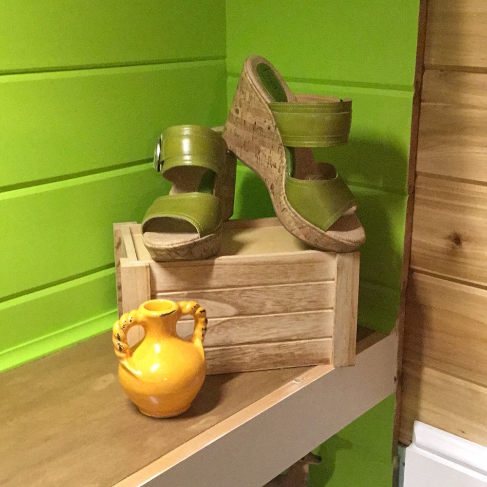 B.O.C. Born Lime Green Wedge Slide Sandals